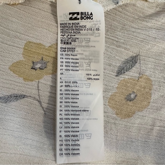 Billabong “Relax on High” Kimono Sleeve Yellow Floral Wrap Dress Size Medium - Picture 13 of 16